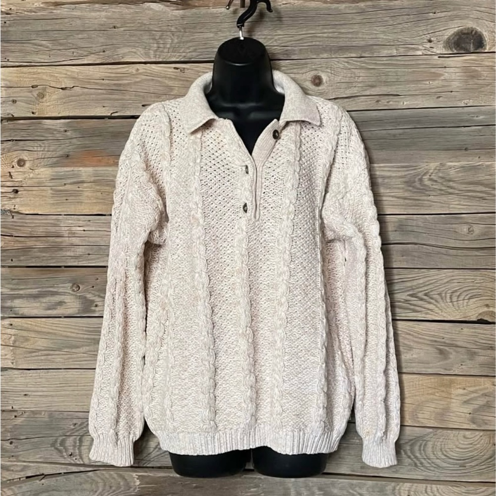 VINTAGE Cotton Henley Sweater - Picture 5 of 6